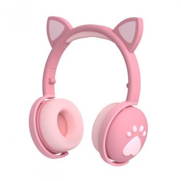 Wholesale Cat Ear and Paw LED Bluetooth Headphone Headset with Built in Mic, Luminous Light, Foldable, 3.5mm Aux In for Adults Children Home School (Pink)